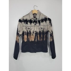 James Jeans Ginger Root Graffiti Jacket Tie Dye Denim‎ Trucker Black Tan Medium